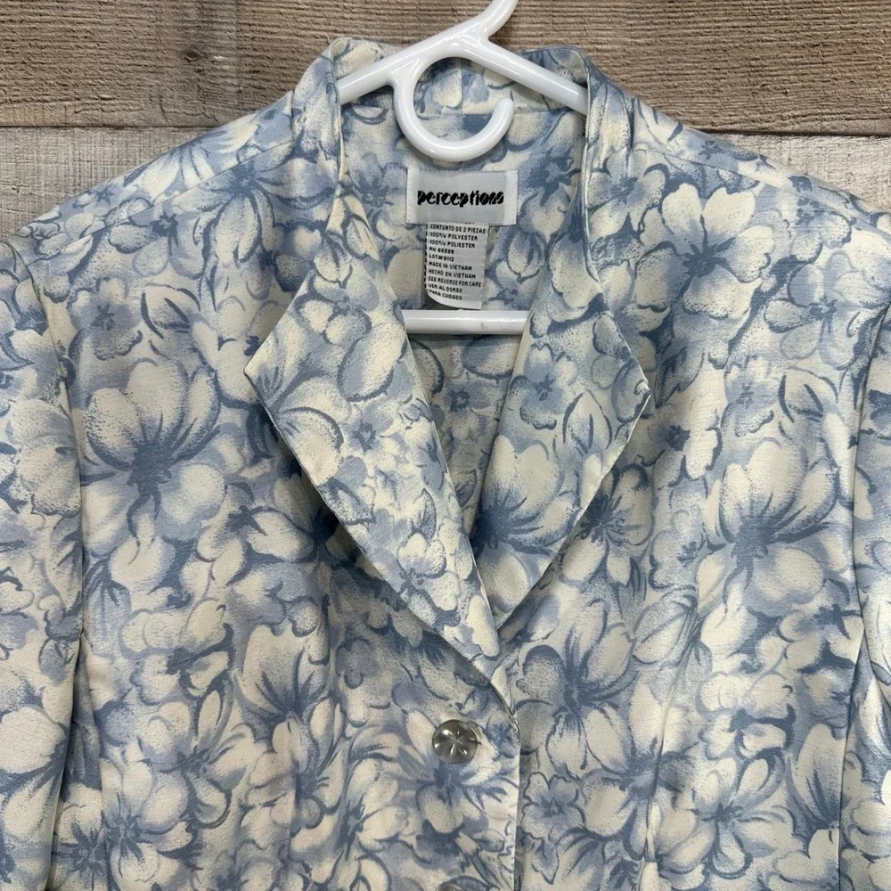 Perceptions Womens Blue White Floral‎ Blazer Jacket Special Occasion Size 12